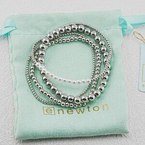 eNewtown Silver Beaded Stack Bracelet Set with Pearl Accent - Silver